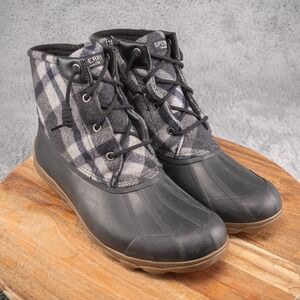 SPERRY Syren Gulf Plaid Duck Ankle Boots Black/Gray Wool & Rubber Size‎ 10